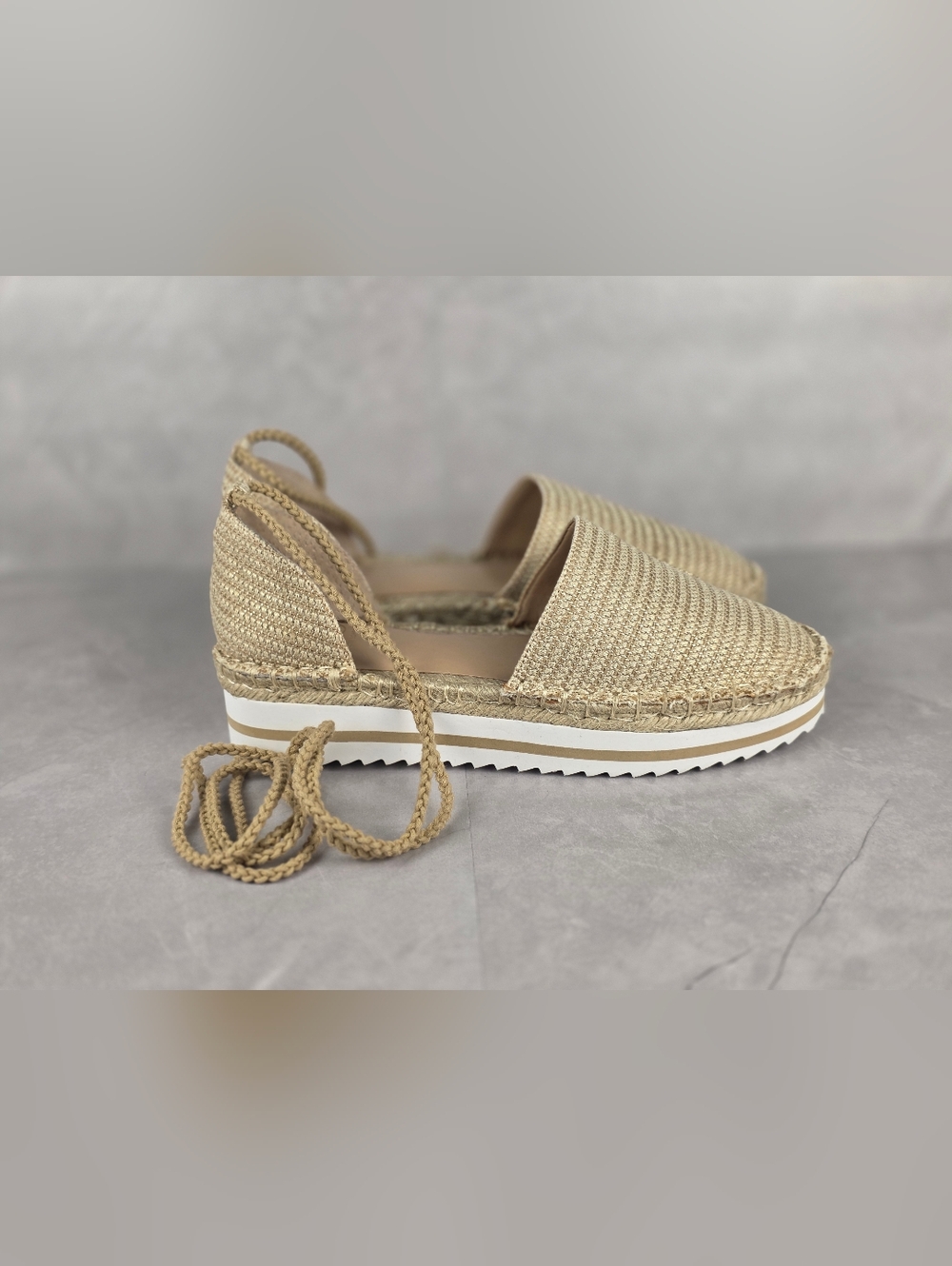 Tan Woven Espadrille Platform Lace-Up Sandals "JLO"